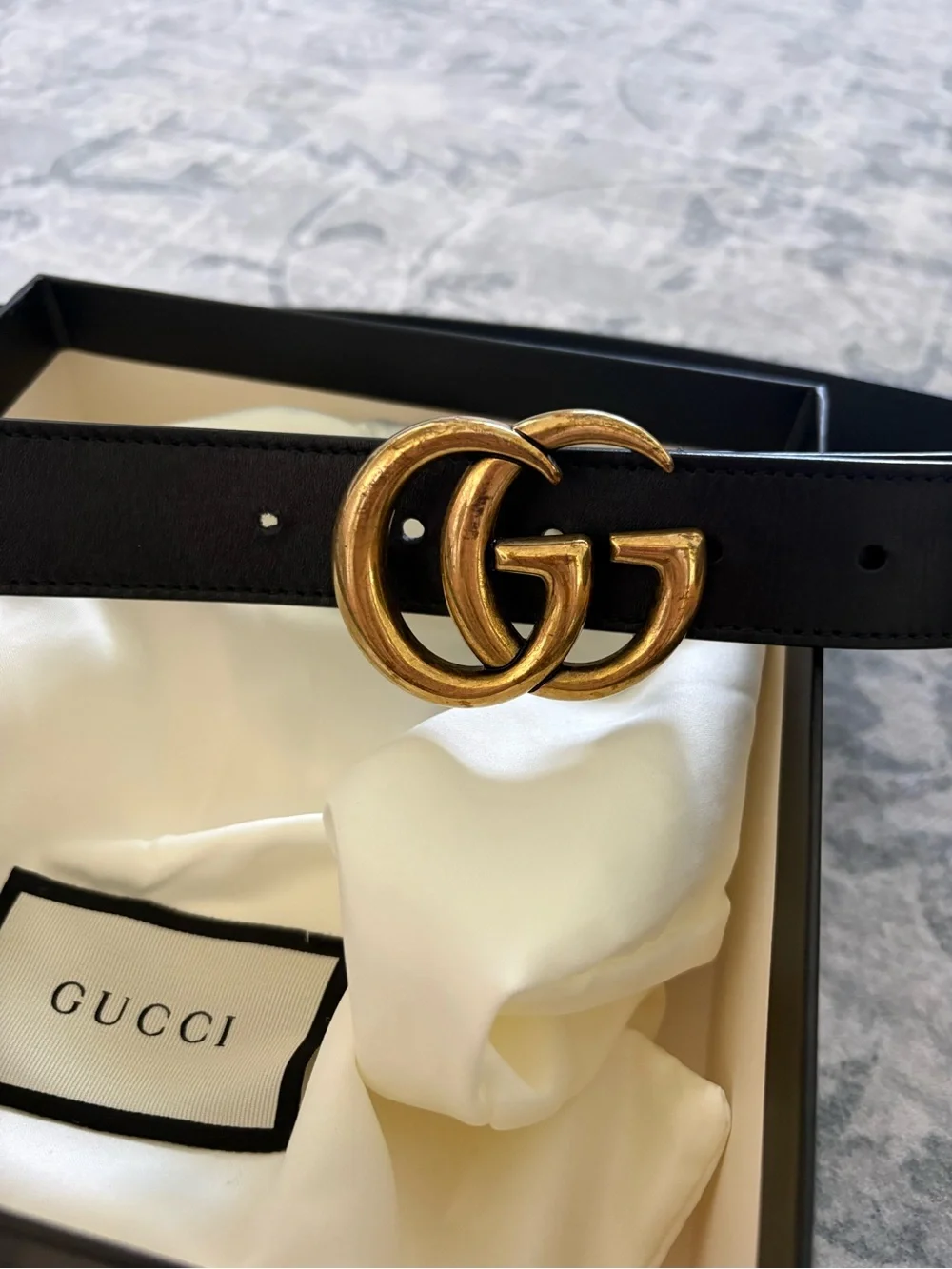 Gucci Black Leather Belt with Gold Double G Buckle